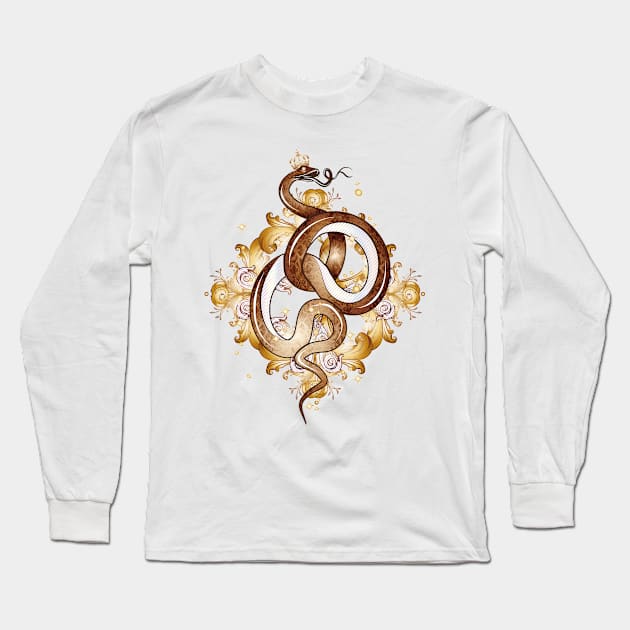 golden snake ornament with golden crown Long Sleeve T-Shirt by Kisho